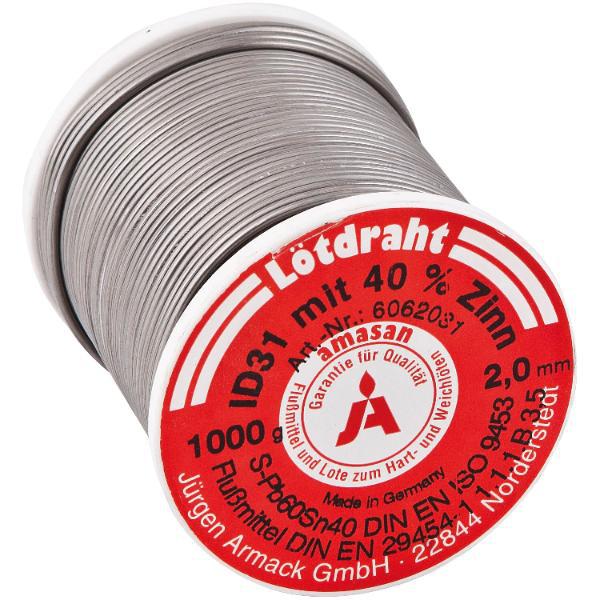 Kolofonium-Lötdraht (Röhren-Lot) ø 2 mm Rolle=1000 g