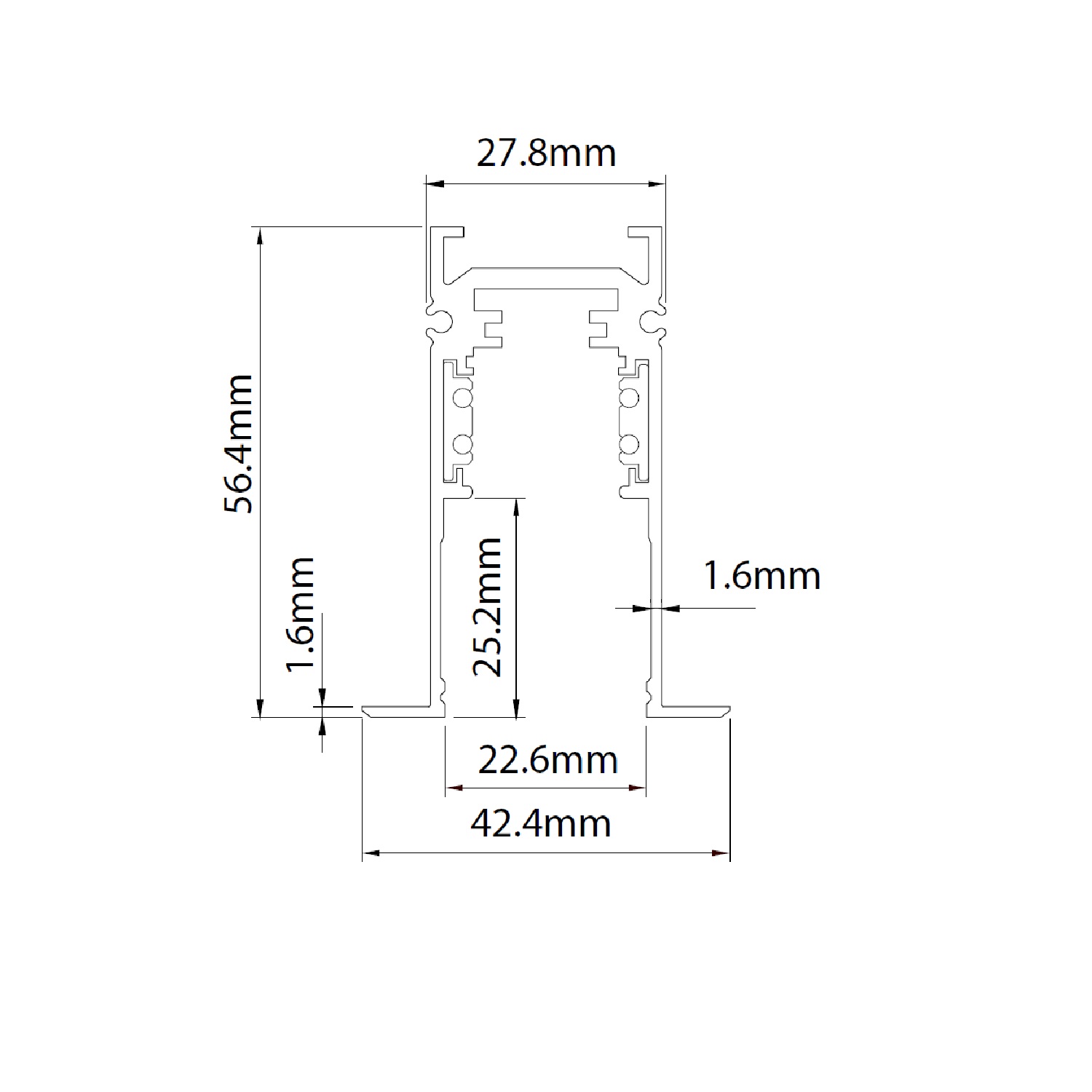 ISOLED Track48 Einbauschiene schwarz 200cm 4-polig inkl. Endkappen und Schutzcover