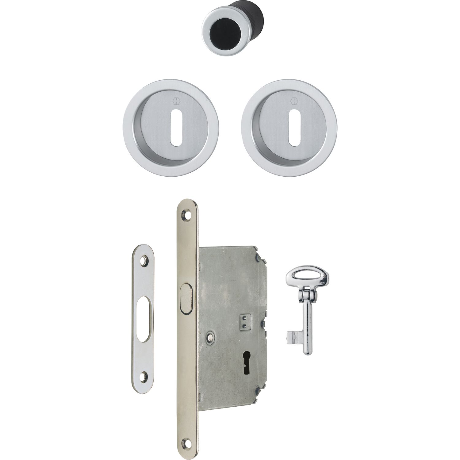 Hoppe HOPPE Schiebetürmuschel Set 4920 - BB mit Schloss, rund, verchromt satiniert