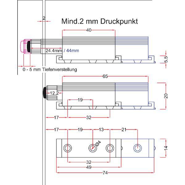 Maco #51.0792-GRIGIO CHIARO Druckfederschnapper, mit Dämpfer, Hub 40, Kunststoff grau