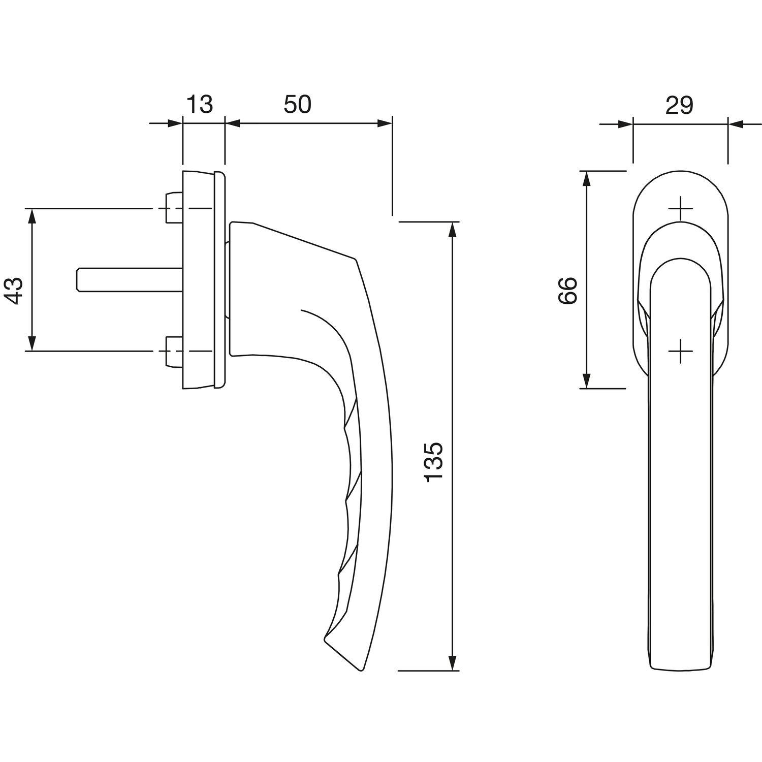 Hoppe Fenstergriff LIÈGE Vierkant 7x37mm Alu silber eloxiert