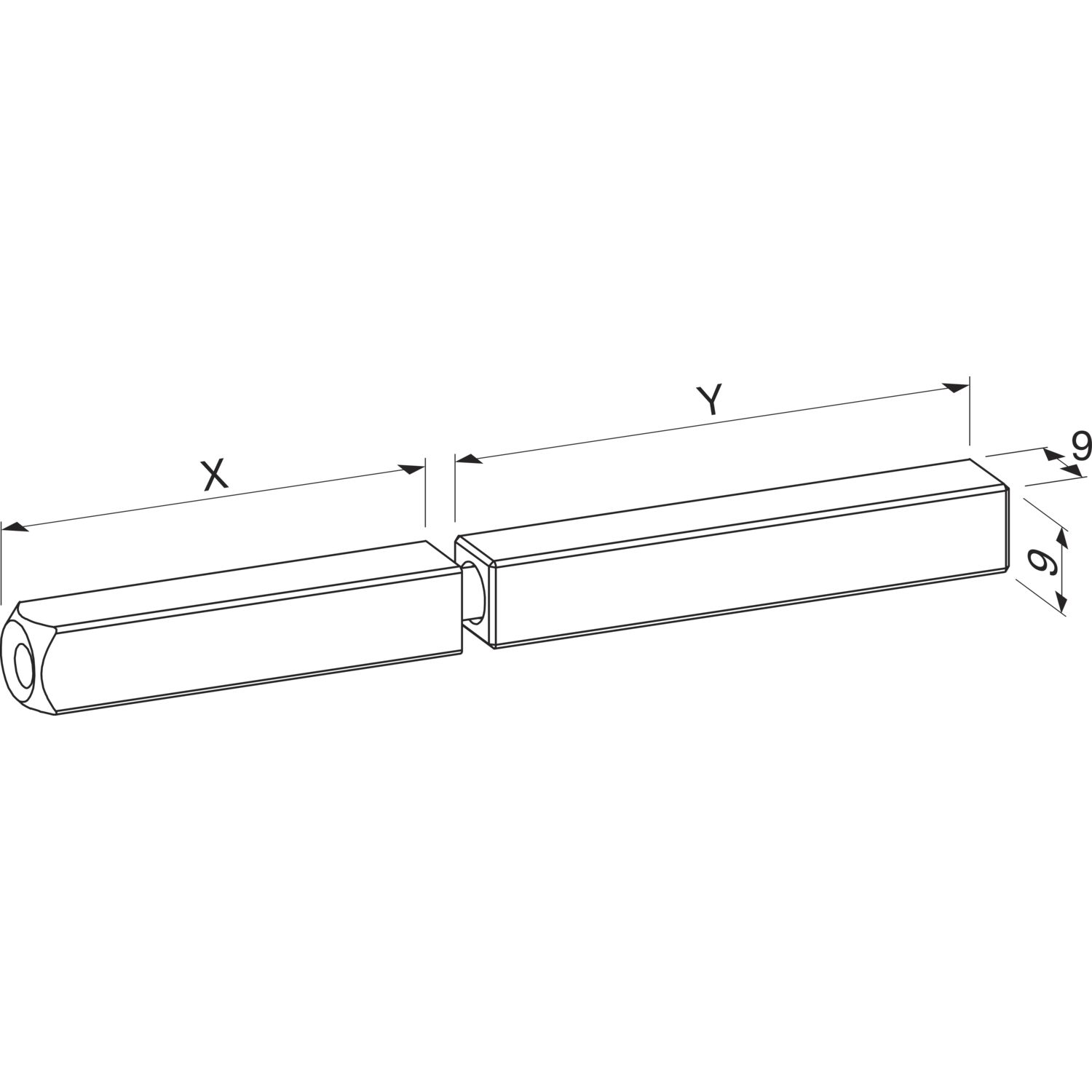 ECO Drückerstift geteilt Vierkant 9mm 50/75mm