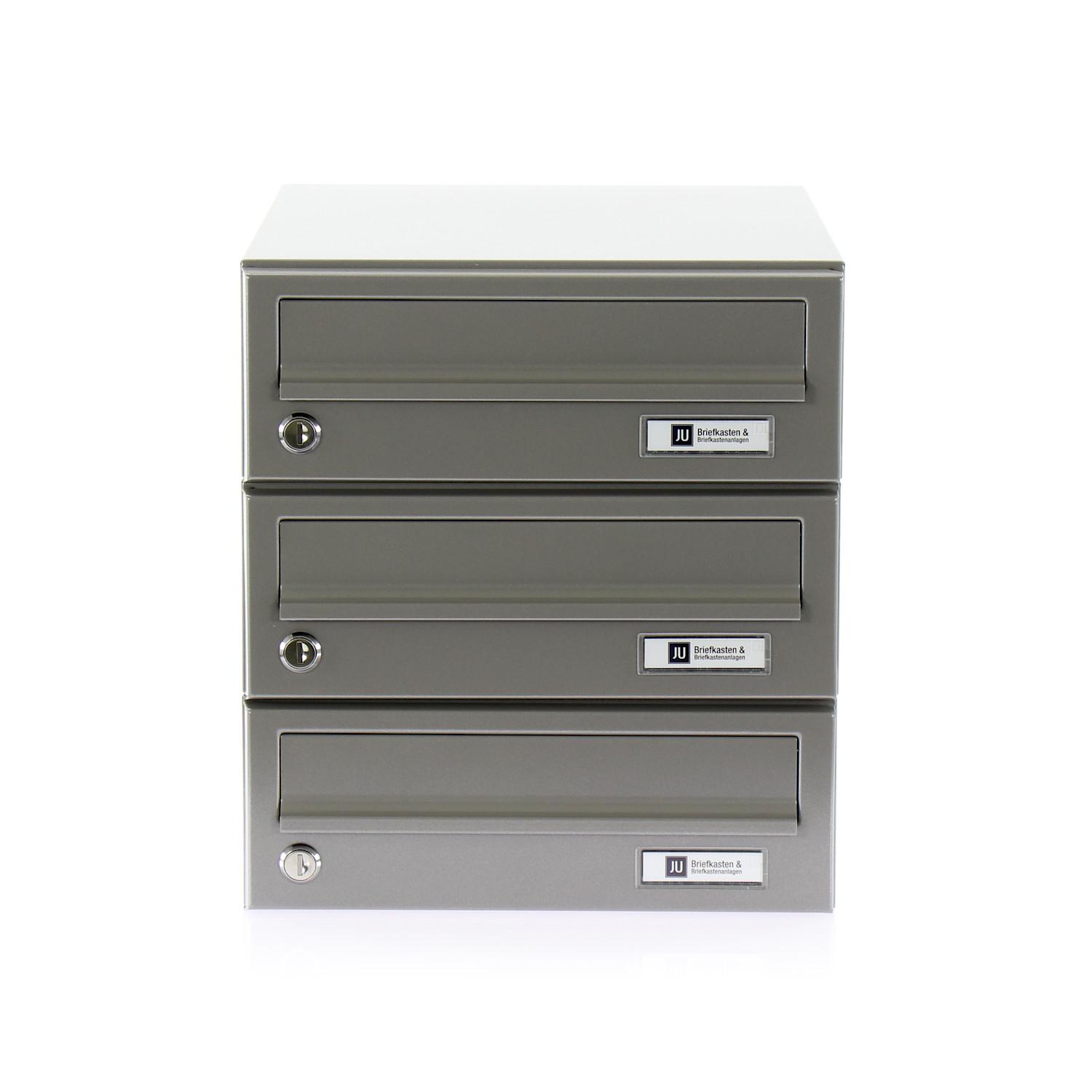 JU Hausbrieffachanlage 3-teilig, 375 x 330 x 280 mm, Stahl grau RAL 9007