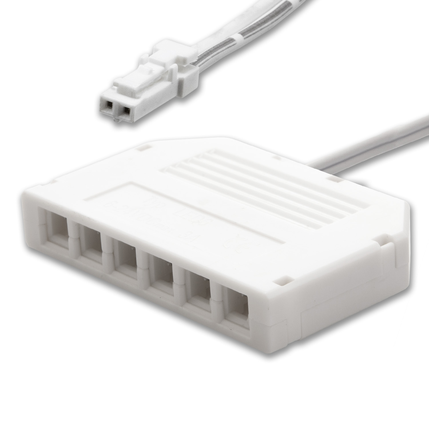ISOLED MiniAMP 6-fach Verteiler (1 male-Stecker an 6 female-Buchsen) 30cm 2-polig weiß max. 3,5A