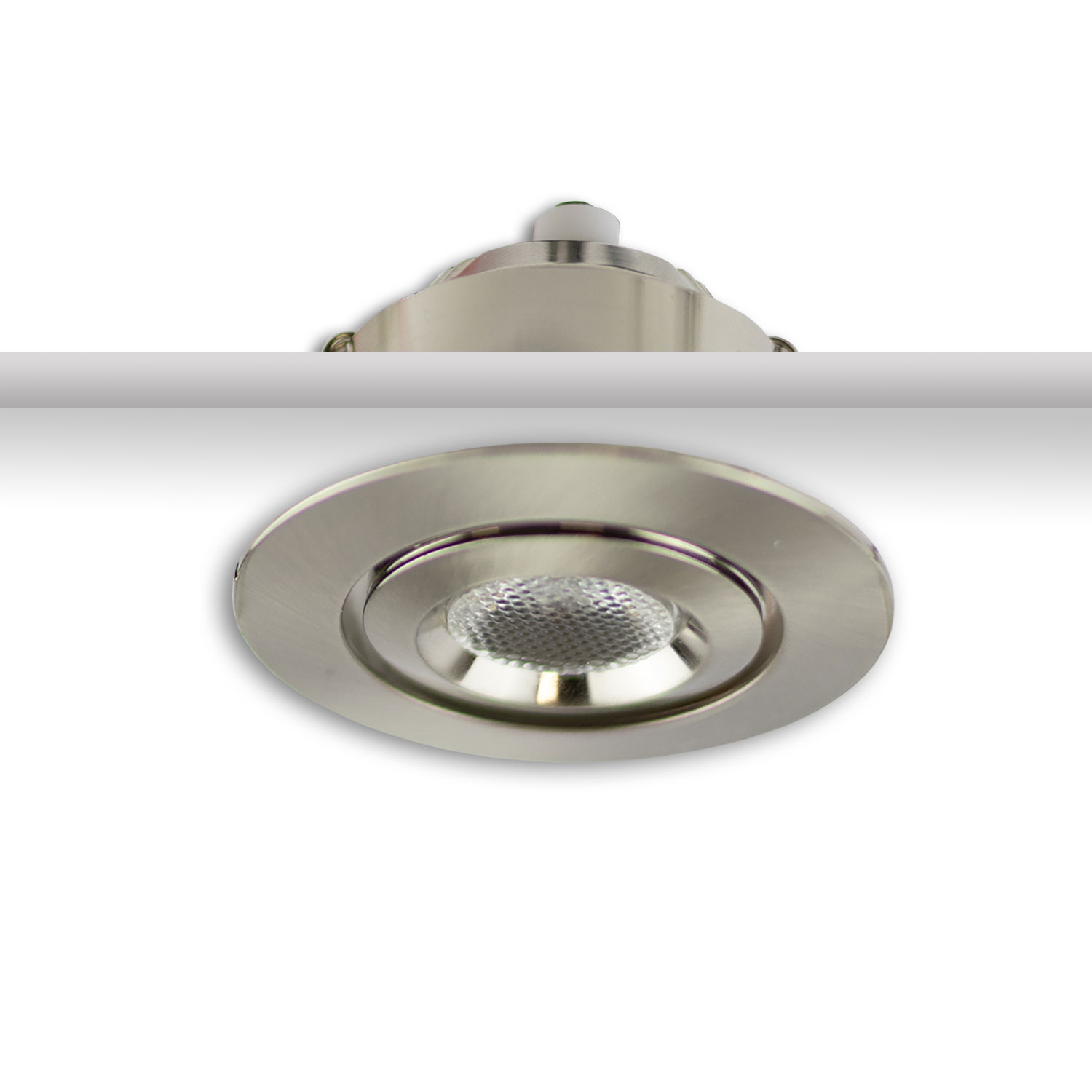 ISOLED LED Einbauleuchte MiniAMP Alu gebürstet 3W 12V DC warmweiß dimmbar 100cm Kabel