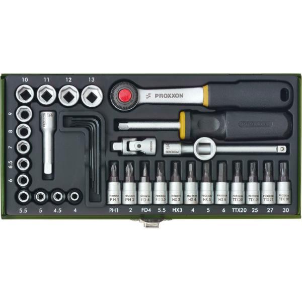 Proxxon Steckschlüssel-Satz 1/4"vierkant mit Umschaltknarre 36-teilig