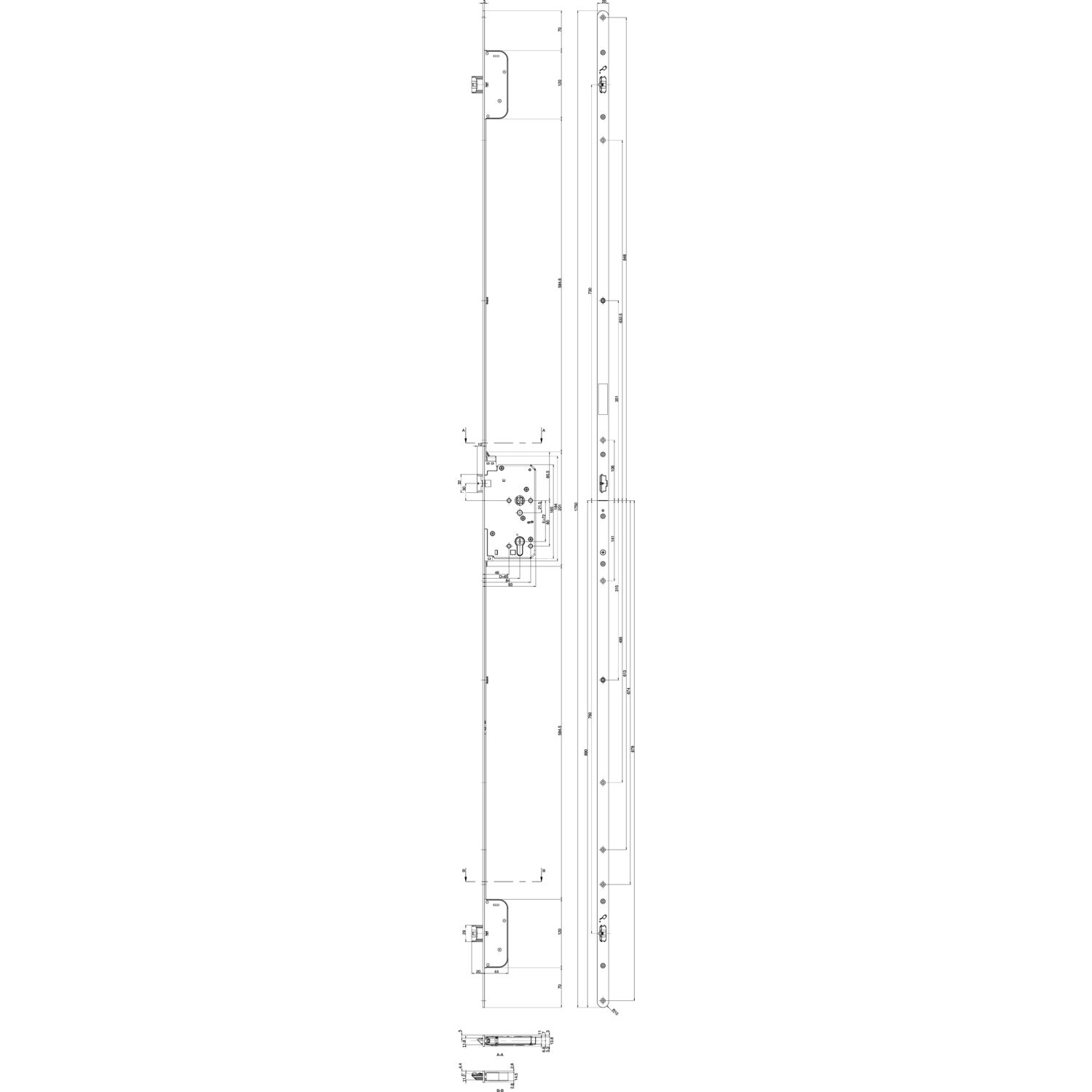 BKS Fluchttür-Mehrfachverriegelung 2111 2-flg. Funktion B, links, rund, Edelstahl