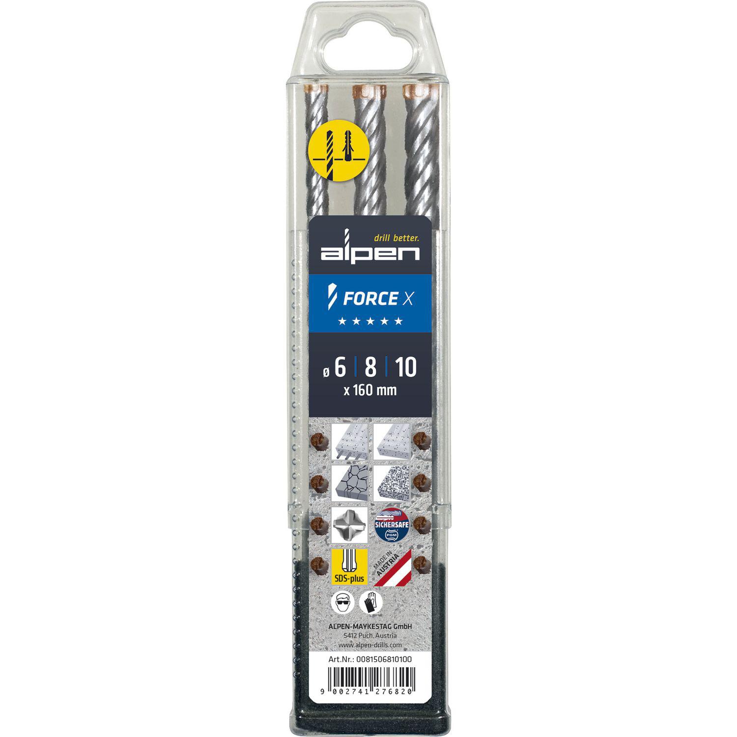 Alpen HM-Hammerbohrer SDS-Plus Satz FORCE X Box 3-teilig