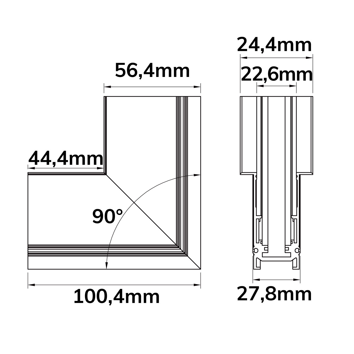 ISOLED Track48 Eckschiene 90° vertikal für Einbauschiene schwarz nicht stromführend