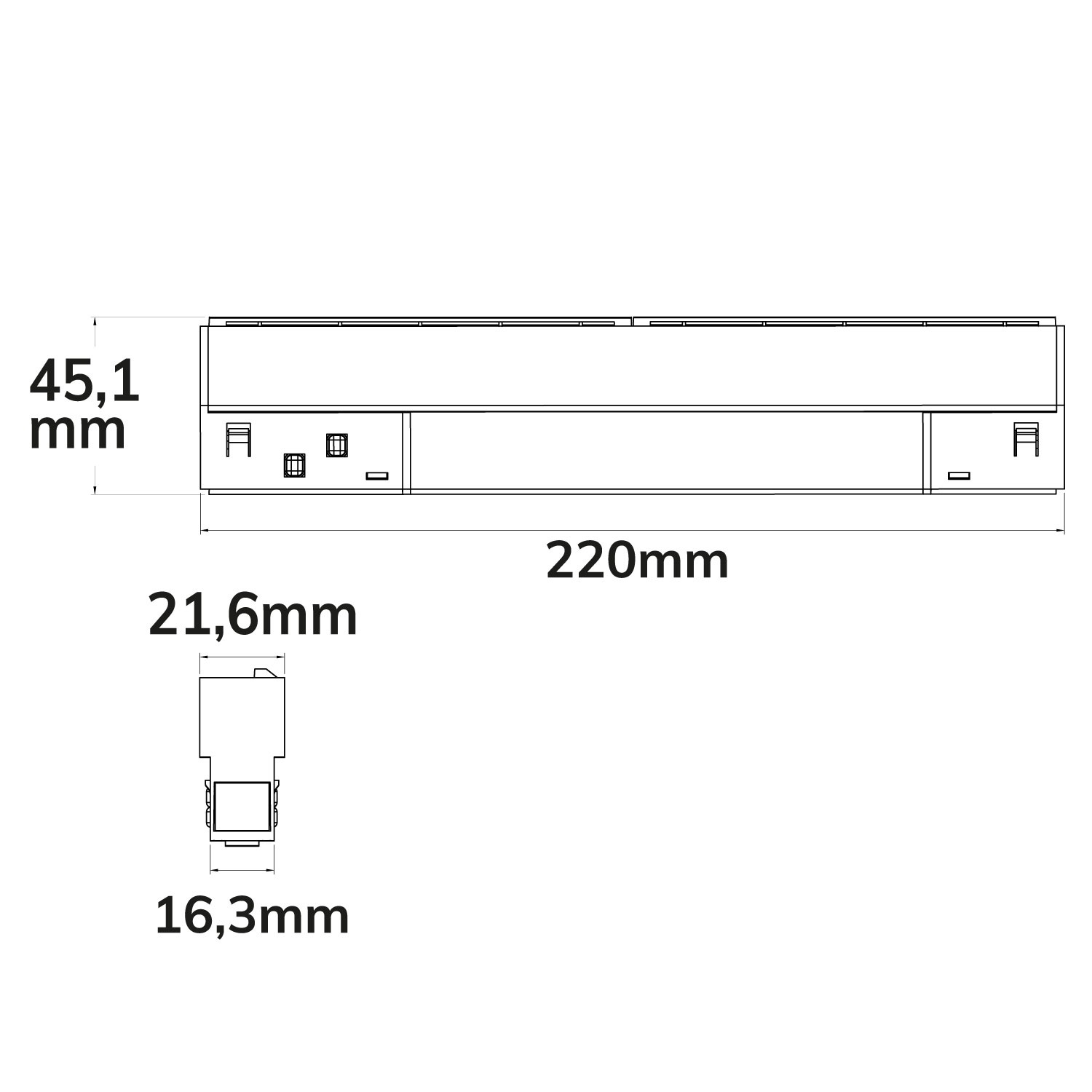 ISOLED Track48 Wallwasher 22cm weiß 12W 100° asymetrisch 48V DC 3000K CRI90 Line+ DALI dimmbar