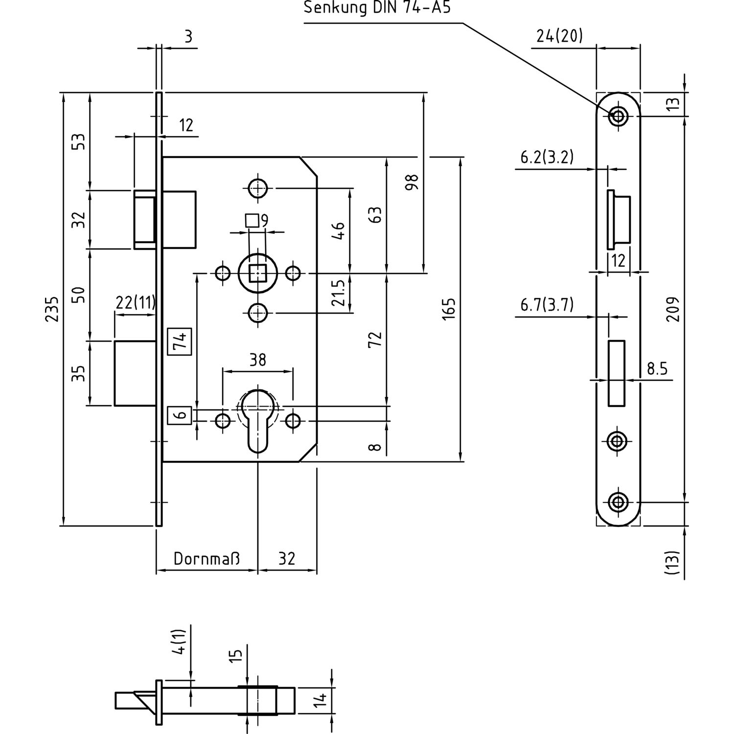 BMH Fluchttürschloss 1013 PZW, 1-flg. Funktion E/EN179,rechts,DM 65/24,Edelstahl