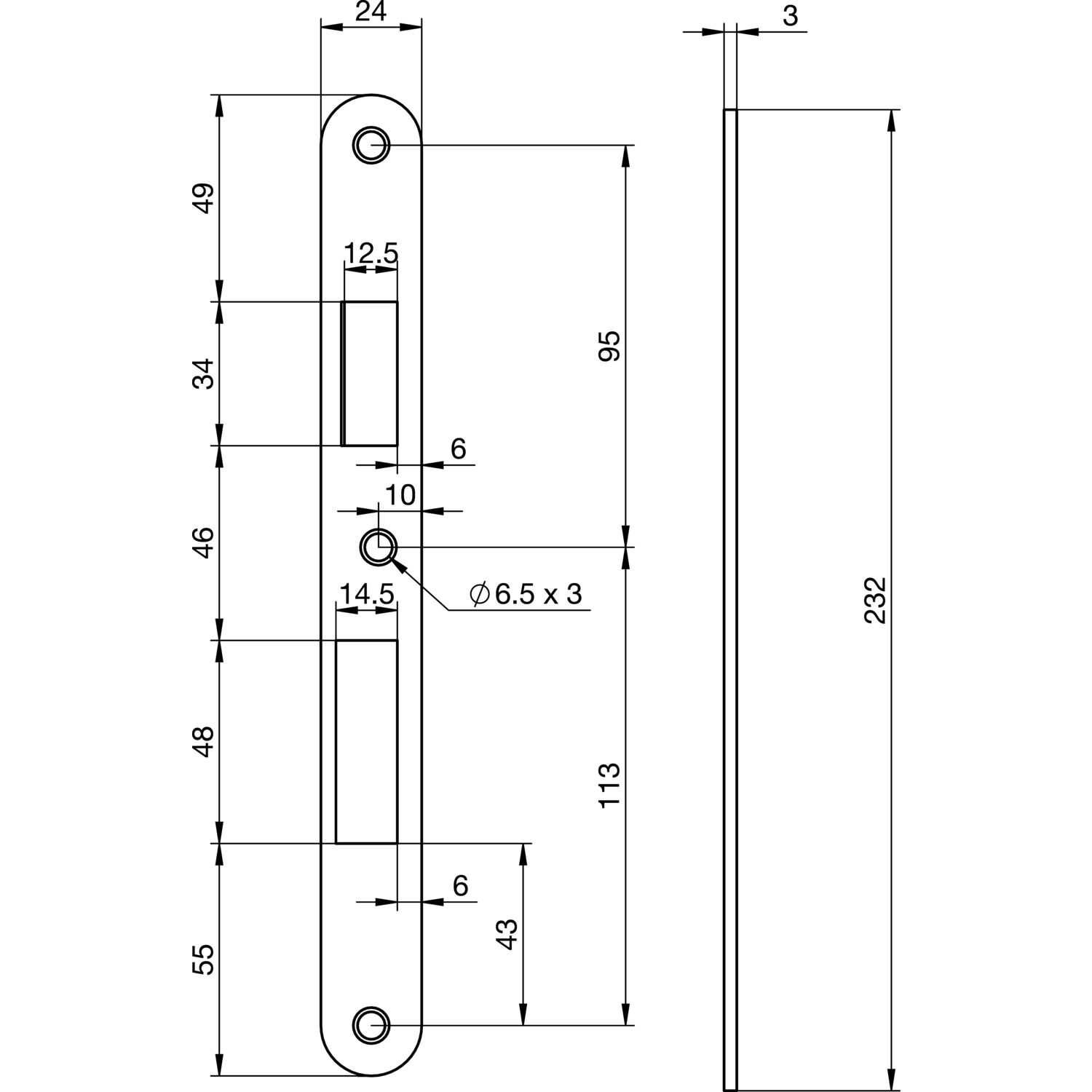 ASSA ABLOY Schließblech EA 325 für Elektro-Mehrfachverriegelungsschlösser, 232x24x3 mm