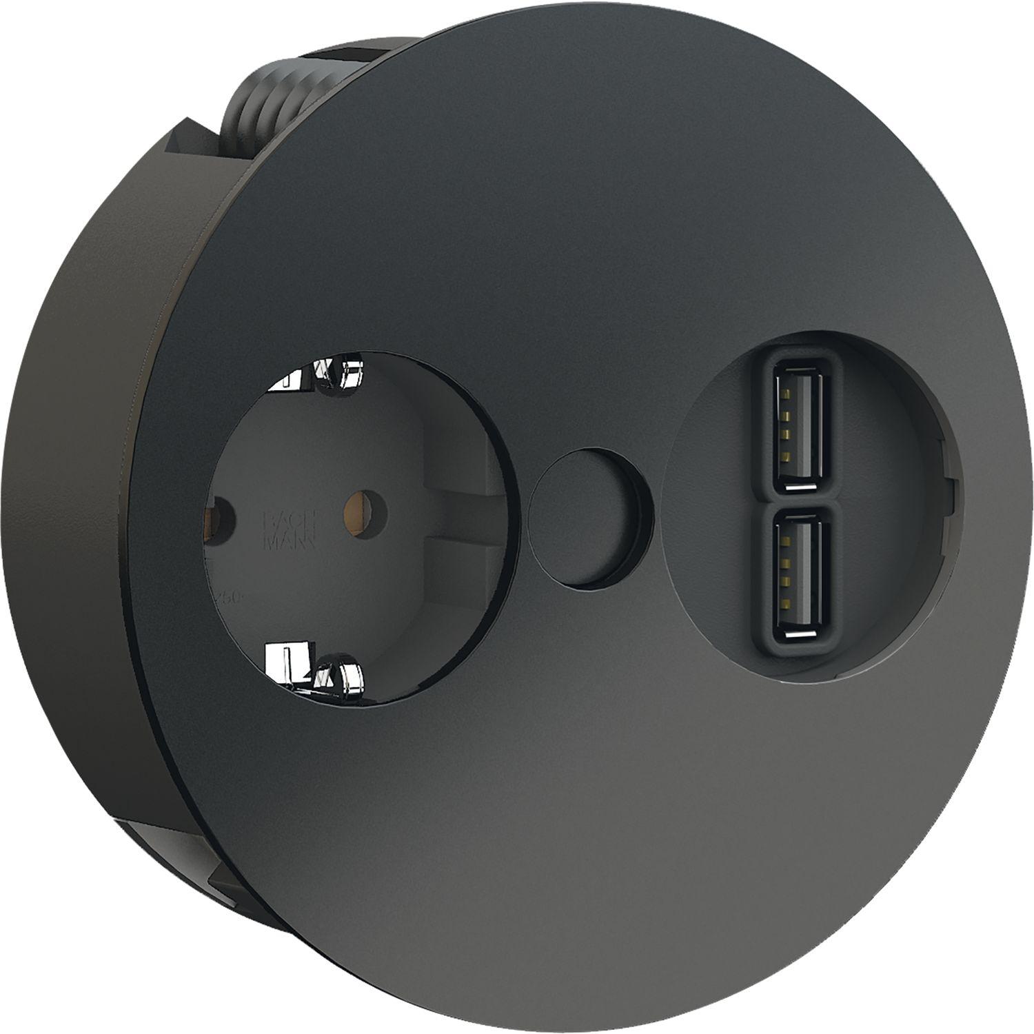 BACHMANN Einbausteckdose TWIS , 1 Stk. Schukosteckdose, + USB-Charger, schwarz