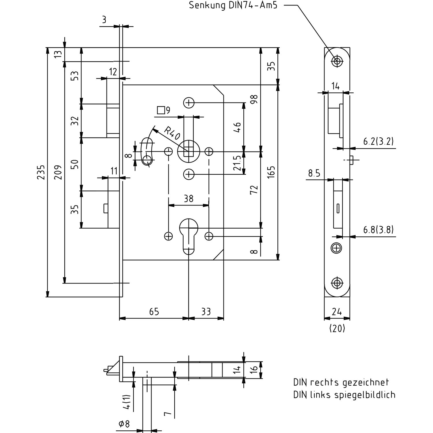 BMH Fluchttürhauptschloss 1122, 2-flg. Funktion B/EN 179, links, DM65, Edelstahl