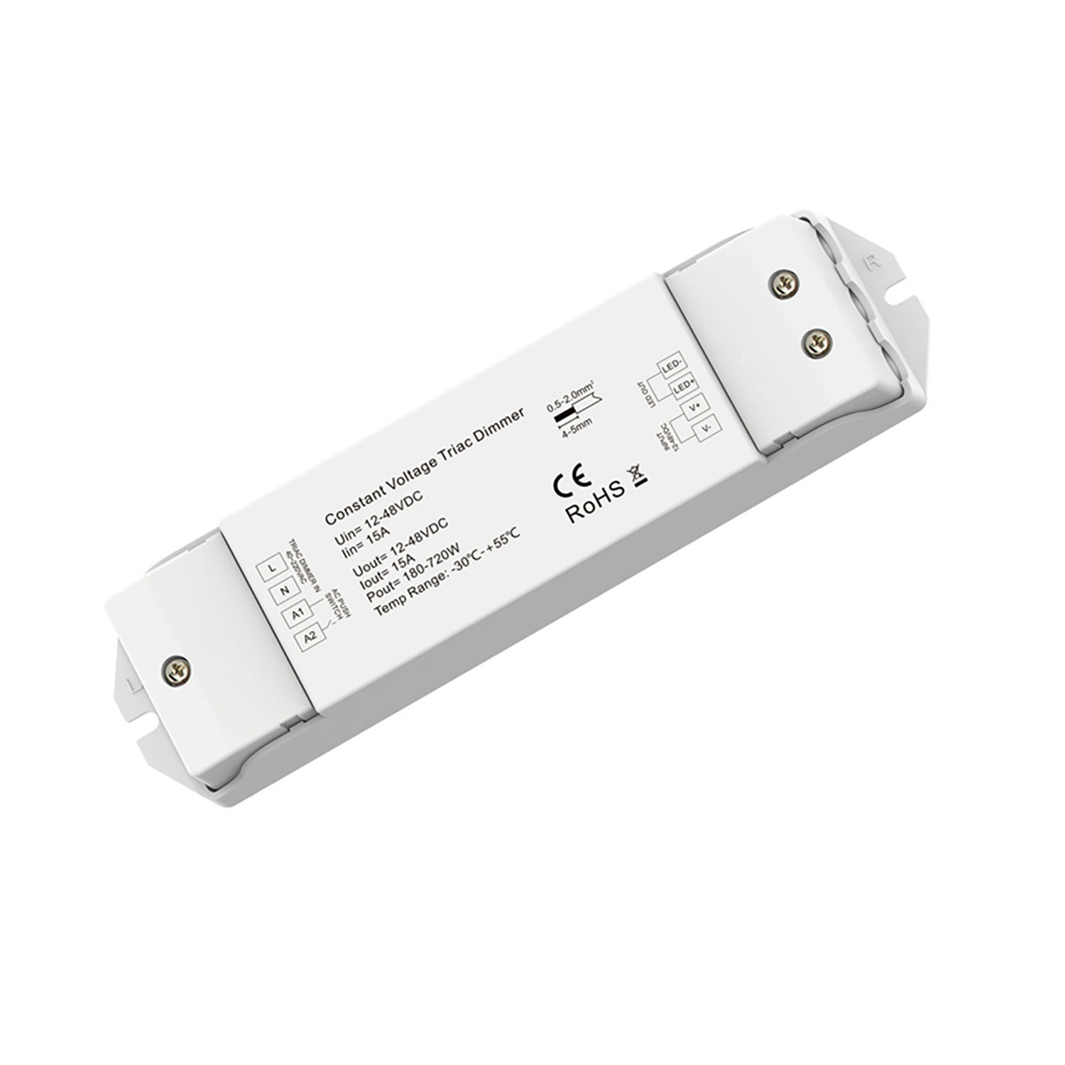 ISOLED Phasenan-/Abschnitt (40-230V)/Push Eingangssignal zu PWM-Dimmer 1 Kanal 12-48V DC 15A