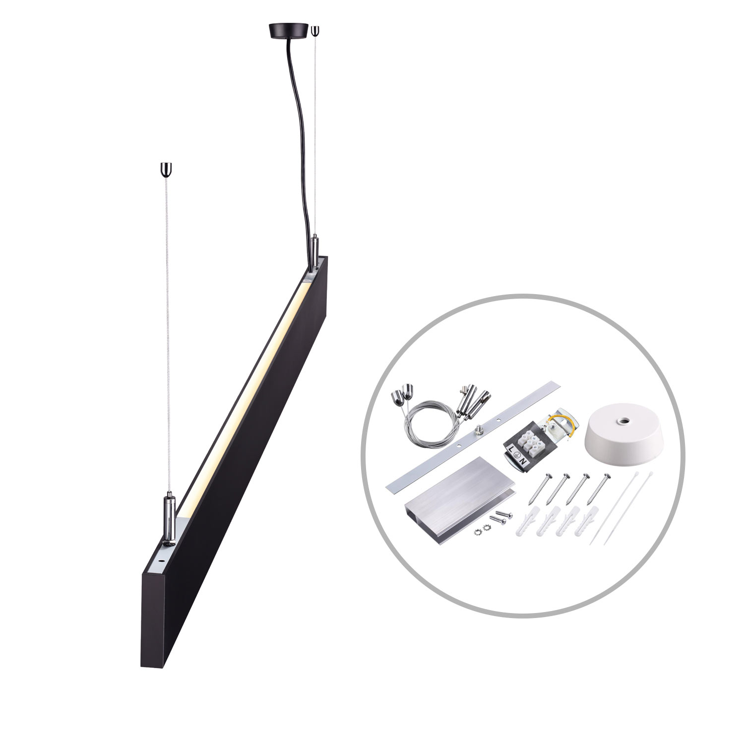 ISOLED LED Hängeleuchte Linear Up&Down 600 25W prismatisch linear- u. 90° verbindbar schwarz warmwei