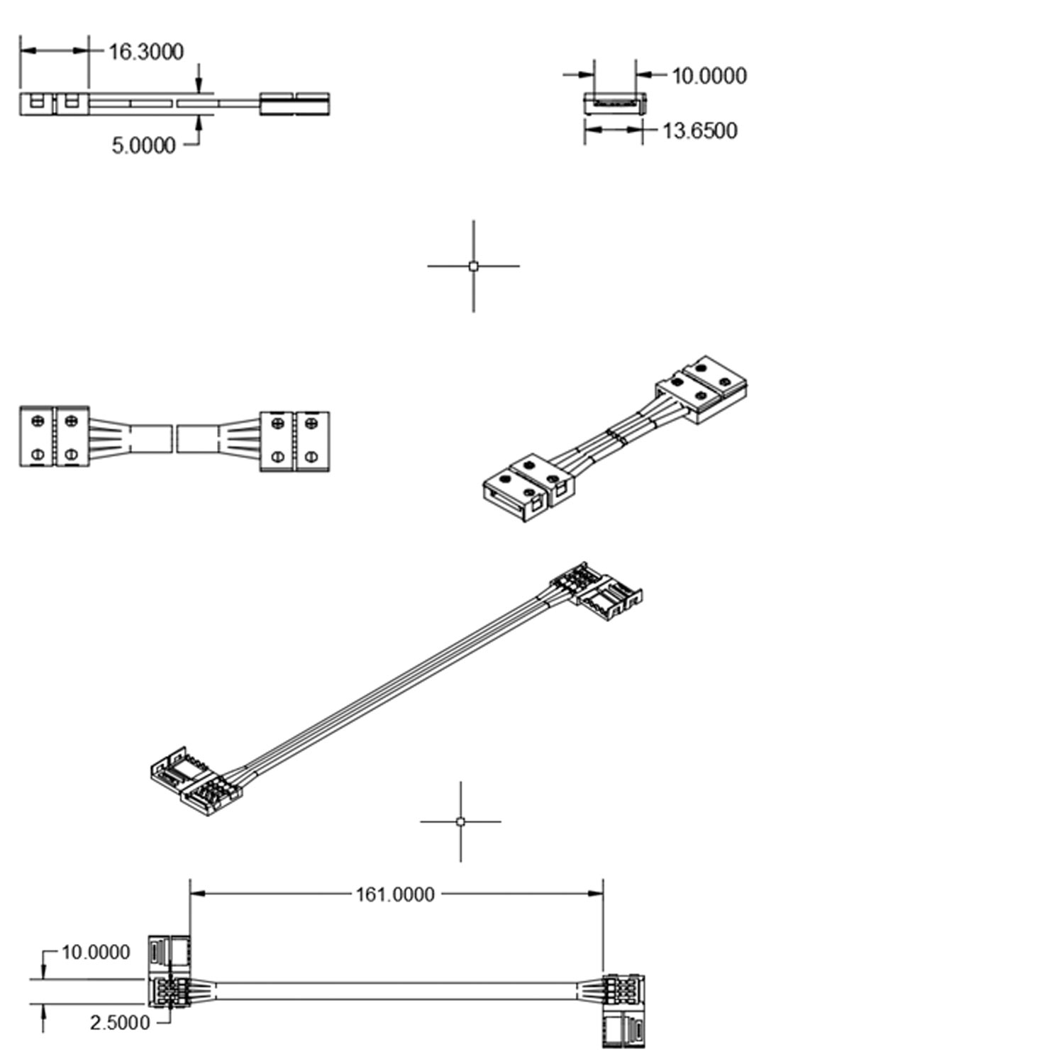 ISOLED Clip-Verbinder mit Kabel (max. 5A) C1-410 für 4-pol. IP20 Flexstripes mit Breite 10mm Pitch >