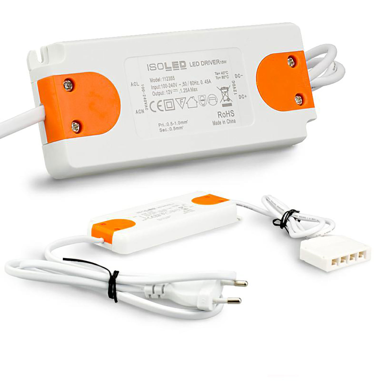 ISOLED LED Trafo MiniAMP Slim 12V/DC 0-15W inkl. Flachstecker und 4fach Mini AMP-Verteiler