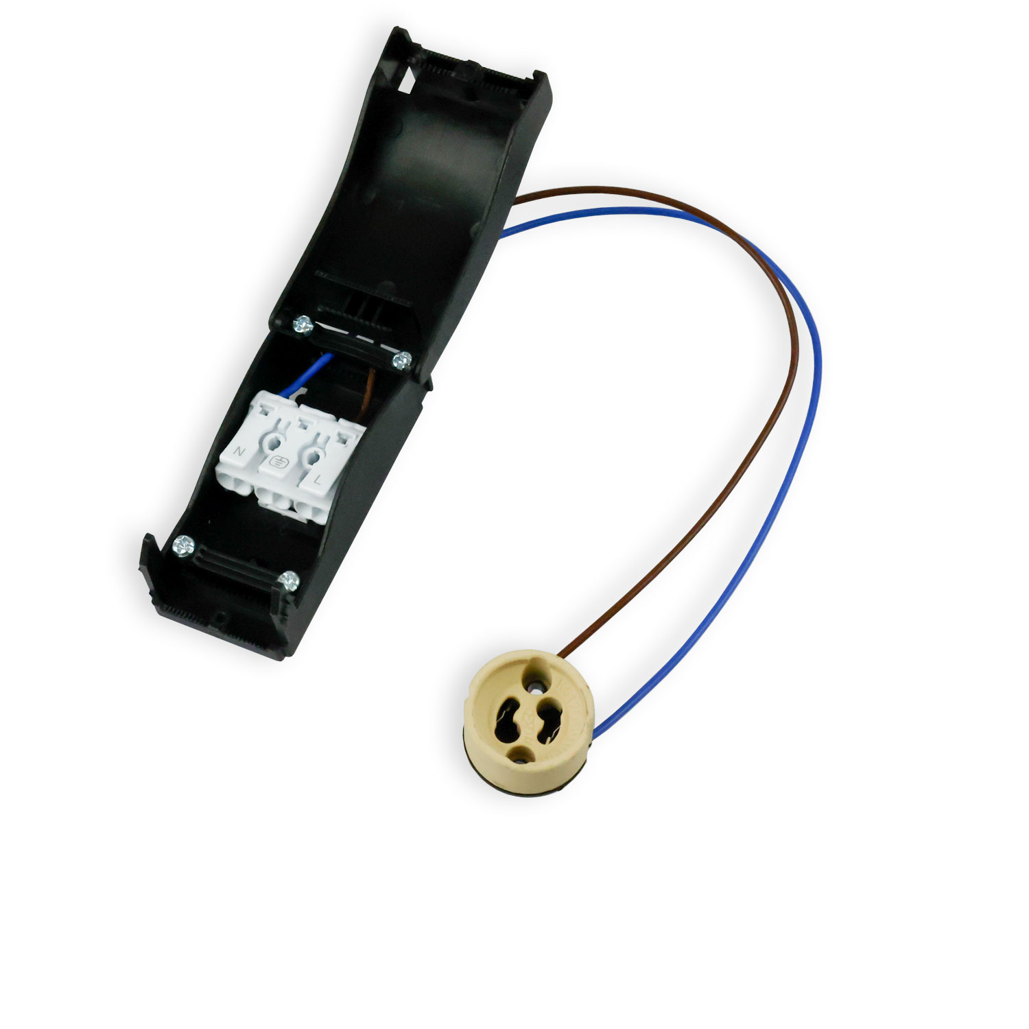 ISOLED GU10 Fassung mit Anschlussbox 2x3-polig 0,5-2,5mm² max. 450V/16A