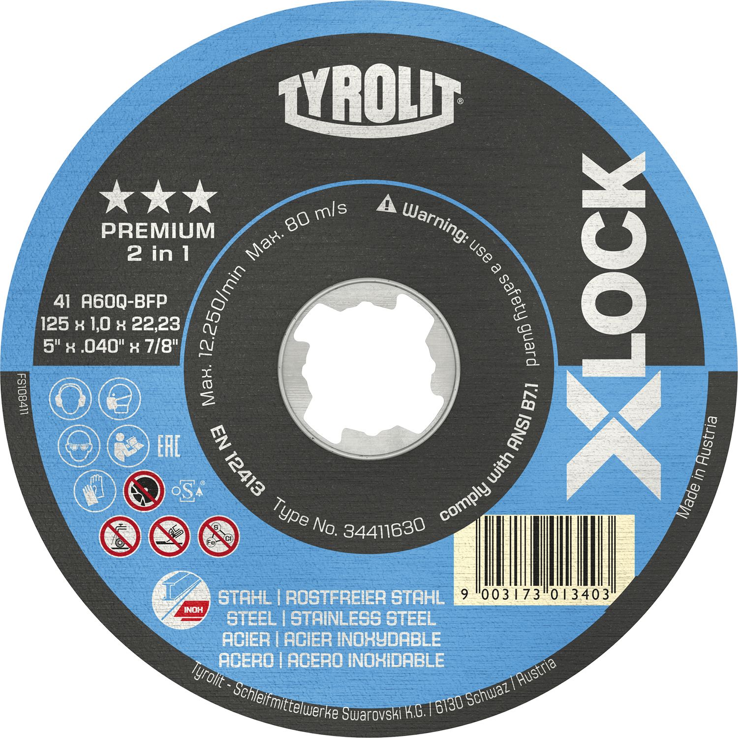 Tyrolit X-LOCK Trennscheibe Stahl/Inox gerade Premium*** 125 x 1.6 mm (25Stk)