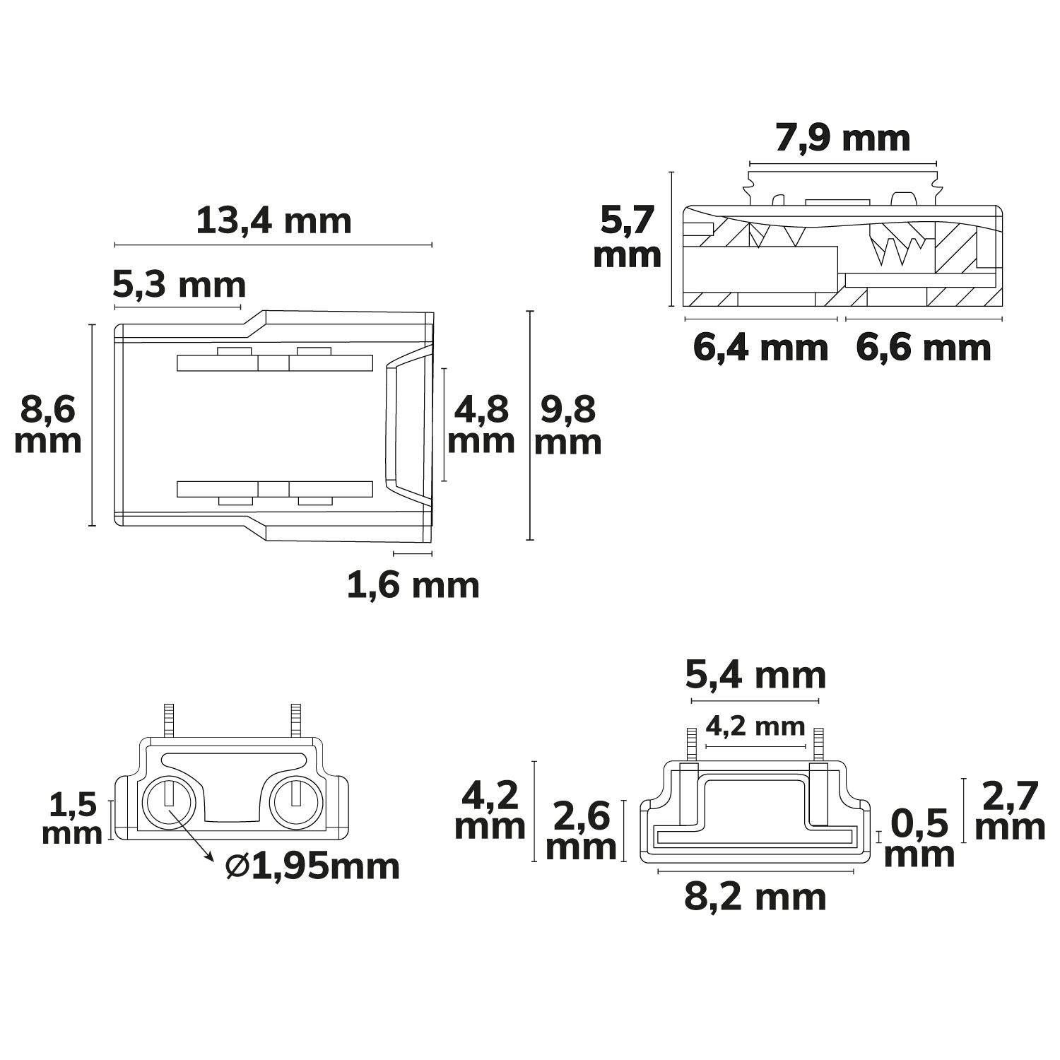 ISOLED Kontakt-Kabelanschluss (max. 4A/0,5qmm) K2-28 für 2-pol. IP20 Flexstripes mit Breite 8mm