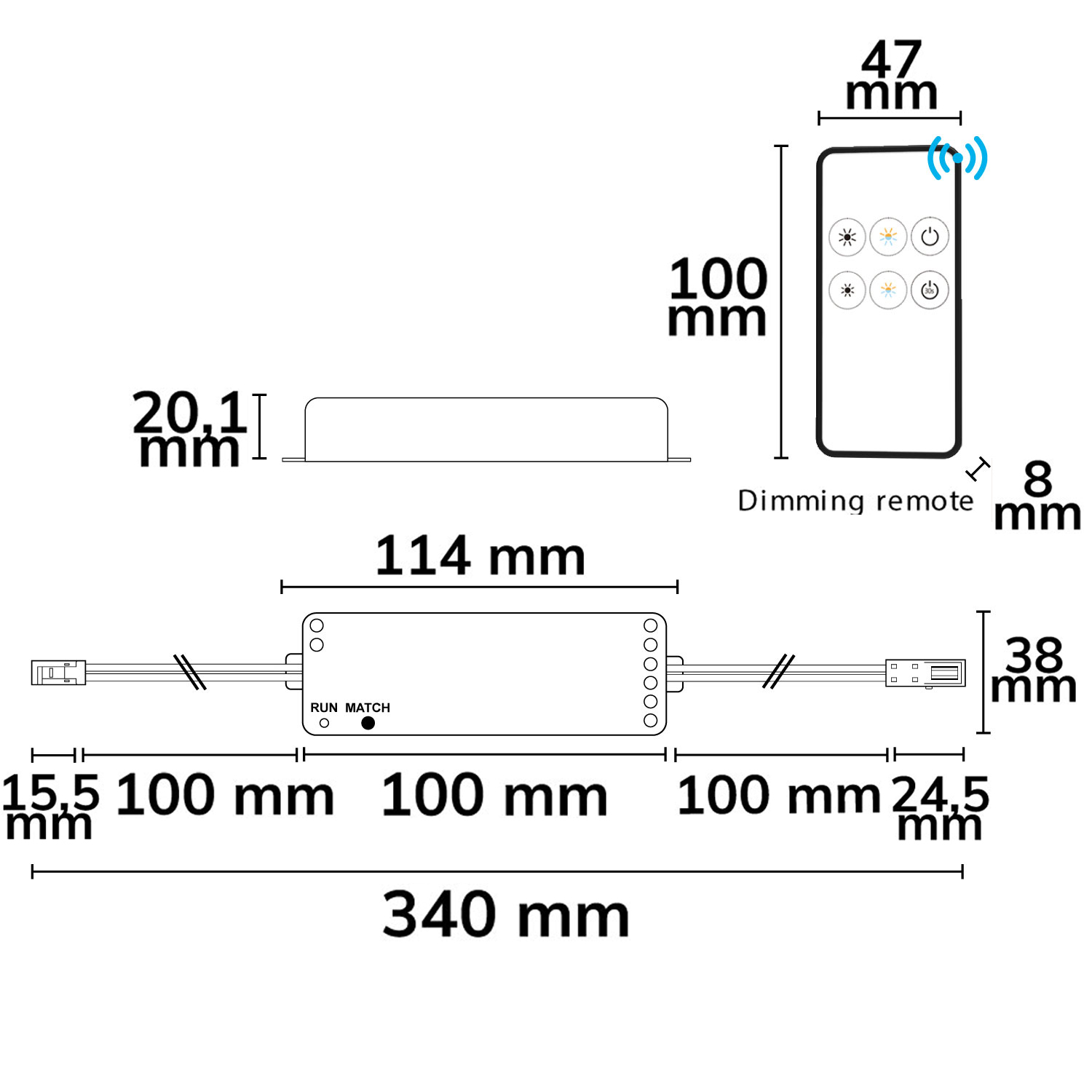 ISOLED LED weißdynamischer Push/Funk PWM-Dimmer MiniAMP inkl. Fernbedienung 12-24V DC 5A