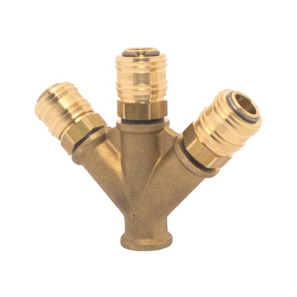 Druckluft Verteiler Messing mit IG 3/8" und 3 Euro Kupplungen