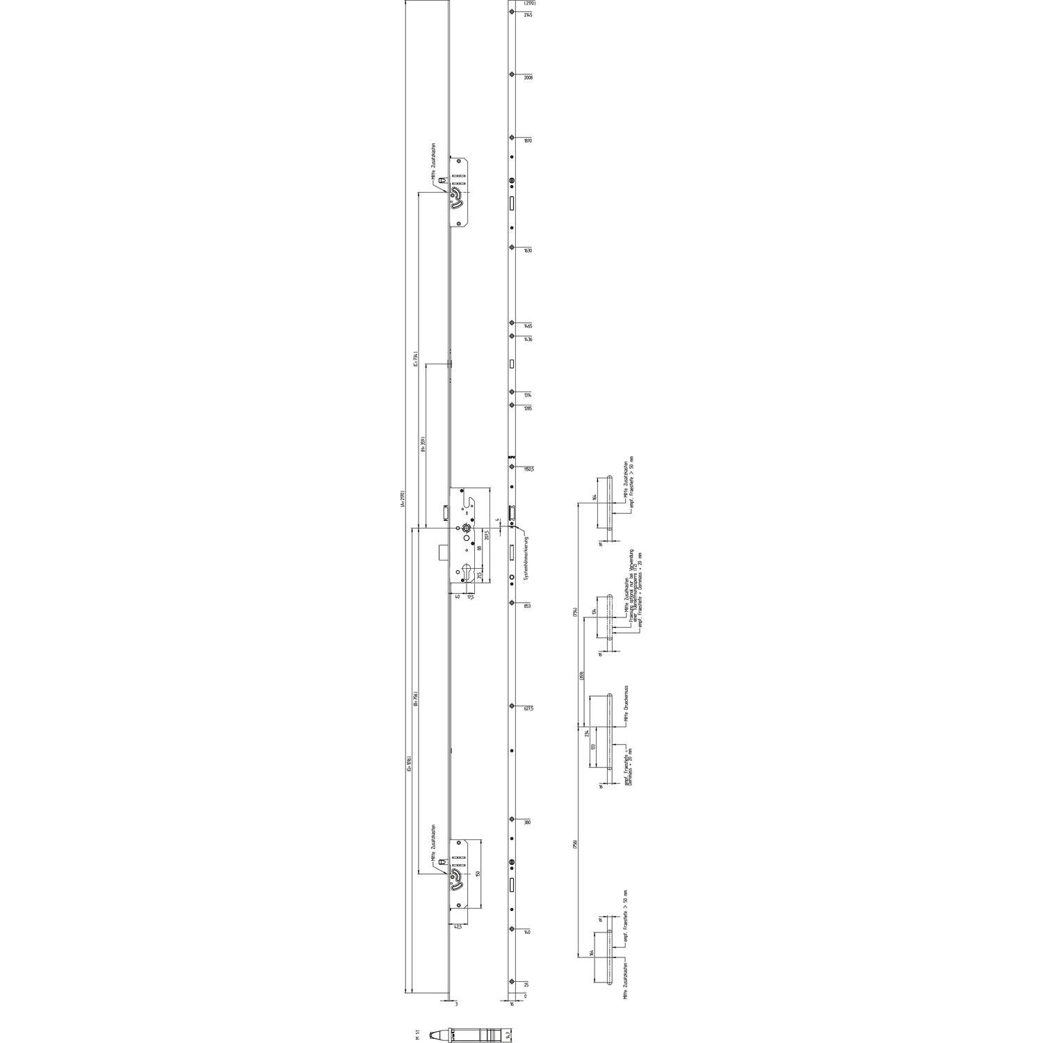 ninka KFV MFV-Schloss BS 2300 ÖNORM, DM 40, Stulp 16 mm eckig, silber verzinkt