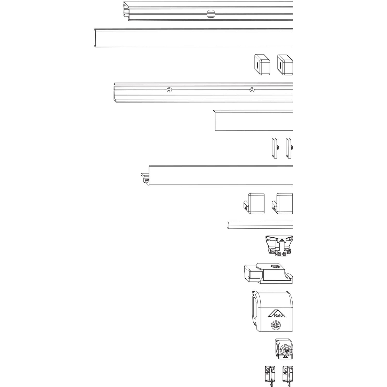 Roto Patio Alversa Schienen-Set Halteschiene 13 mm verkehrsweiß FFB 1651-2000 mm